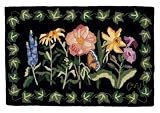 Botanical 2x3 hand hooked area rug, black background