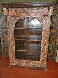 Hand Carved Jaipur Patina Indian Wooden Bookcase / Bookshelf