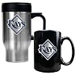 Tampa Bay Rays MLB Stainless Steel Travel Mug & Black Ceramic Mug Set - Primary Logo by Great American Products