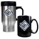Tampa Bay Rays MLB Stainless Steel Travel Mug & Black Ceramic Mug Set - Primary Logo