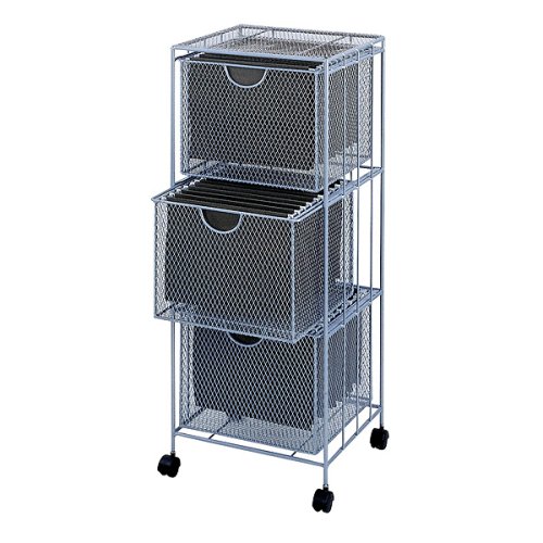 Kitchen: 3 Drawer File Cart   Silvertone