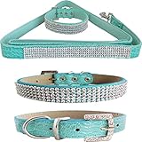 WwWSuppliers Teal Green PU Leather Crocodile Bling Dog Puppy Pet Adjustable Collar & Teal Green Bling Leash Lead Elegant Flashy Dazzling Fancy Diva Luxury Fashion Combo (Medium)