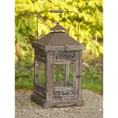 Gartenlaterne, Windlicht, Laterne aus Holz, Aurelia, mittelgross, antik-braun, Hoehe 46cm