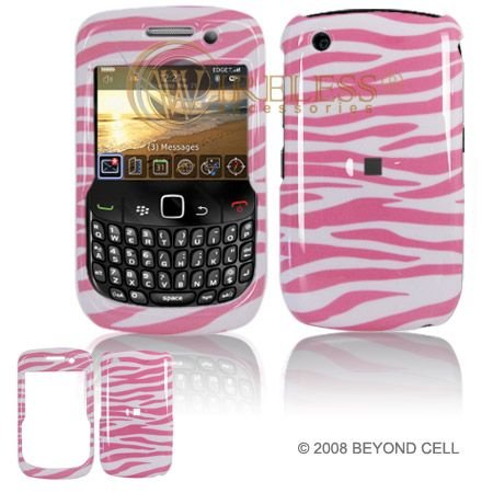BlackBerry Gemini 8520/Curve 8530 Cell Phone Pink/White Zebra Design Protective Case Faceplate Cover