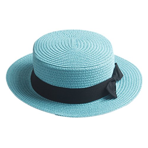 Elee Children Girls Straw Bowler Derby Hat Round Flat Brim Boater Cap
