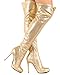 Breckelles BH08 Metallic Leatherette Round Toe Thigh High Stiletto Heel Boot - Gold