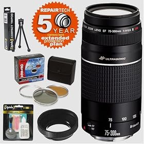 Canon EF 75-300mm f/4-5.6 III USM AF Zoom Telephoto Lens & 6 Year Warranty & Filters & Accessory Kit