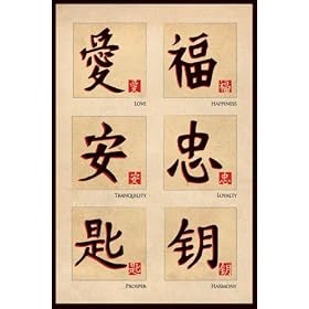 Chinese Characters (Love, Happiness, Tranquility, Loyalty, Prosper, Harmony) Art Poster Print - 24