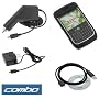 Black Rubber Silicone Skin Cover Case + Rapid Car Charger + Home Travel Charger + USB Data Cable for RIM Blackberry 8900 Curve Smartphone
