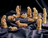 Figurines Bethlehème rustiques, 13 cm, 11 pièces. Sculptées à Bethlehème. Idéale comme crèche de Noël pour enfants.