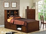 IMAGE OF Twin Size Bookcase Chest Bed in Warm Brown Finish