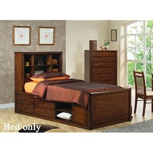 Full Size Bookcase Chest Bed in Warm Brown Finish