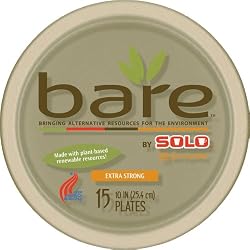bare by Solo 10-Inch Pulp-Molded Plates, Made with Plant-Based Renewable Resources, 15-Count Packages (Pack of 12)