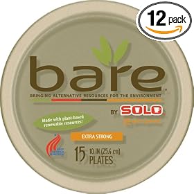 bare by Solo 10-Inch Pulp-Molded Plates, Made with Plant-Based Renewable Resources, 15-Count Packages (Pack of 12)
