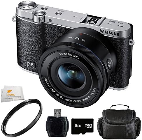 Samsung NX3000 Wireless Smart 20.3MP Compact System Camera with 16-50mm OIS Power Zoom Lens and Flash (Black) + 16GB Bundle 5 PC Accessory Kit. Includes 16GB MicroSD Card + Reader + UV Filter + Carrying Case + Microfiber Cleaning Cloth