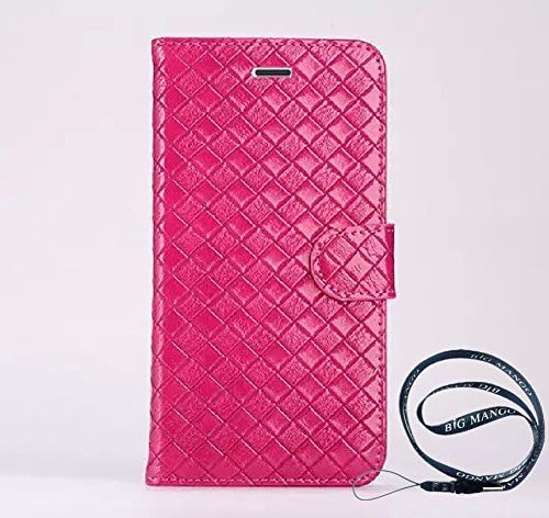 Fashion Business Style Weave Design Iphone 5s Skin High Quality Flip Folio PU Leather Case and Fine Wallet Cover for Apple iphone 5 with Multiple Card Holders & Magnet Closure & Kickstand,+ Gift "BIG MANGO" Logo Long Strap - Plum