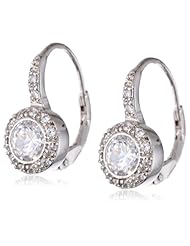.925 Sterling Silver Lever Back Round Shaped Cubic-Zirconia Earrings