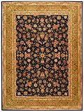 Persian Court Handmade Wool and Silk Rug Black Green 6' Round Area Rug