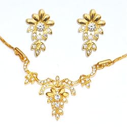 Valentine Gift - Gold Plated Earring and Necklace Sets Cubic Zirconia Handmade Costume Jewelry