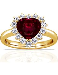 18K Yellow Gold Heart Cut Ruby Ring With Sidestones (GIA Certificate)