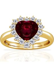 14K Yellow Gold Heart Cut Ruby Ring With Sidestones (GIA Certificate)