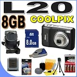 Nikon Coolpix L20 10MP Digital Camera w/3.6x Optical Zoom (Black) 8GB BigVALUEInc Accessory Saver NiMH Bundle