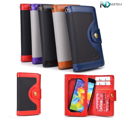 Sony Xperia Ion LT28h Smartphone Wallet Case Black on Garnet Red with Credit Card Holder &amp; ND Velcro Cable Organizer