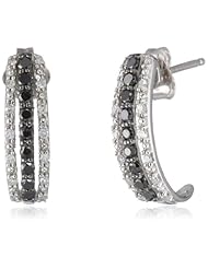 14k White Gold Black and White Diamond Half Hoop Earrings