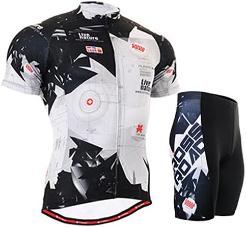 Outdoor Cycling MTB Compression Tights Trend T-Shirt & Shorts Suit f_d049 Black+White XXL