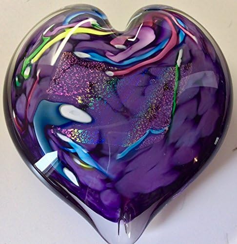 Handmade Artist Totally Blown Glass Heart Shaped Paperweight Purple