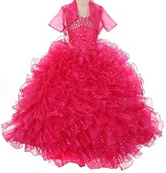 Girls Organza  Tiered Sequined Fitted Sheer Halter Sleeveless Pageant Dress  With Ruffles