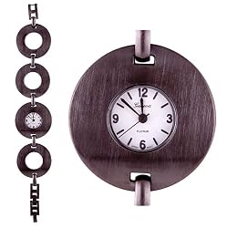 Ladies Brush Metal Black Round Bracelet Watch