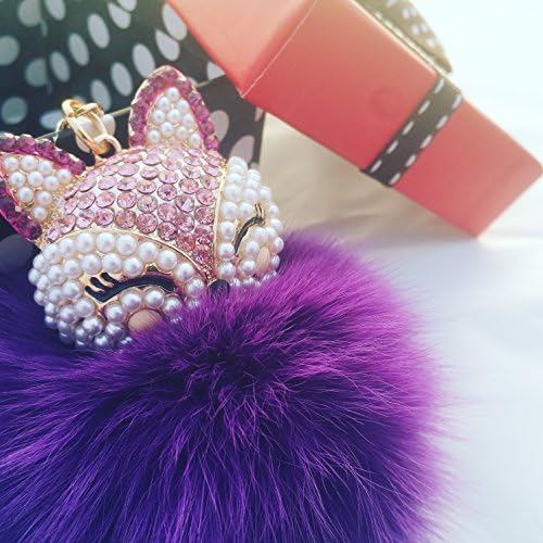 Fox Fur Keychain By RLM collection|| Original Enhanced Quality || Decorated With Finest Shiny Crystals And Pearls - Luxury Fur Ball Keychain For Chic Girls &amp; Women, Guarantee You Love It or Yours Free