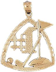 Dazzlers Solid 14k Gold Number One Golf Club, Flag and Ball Charm Pendant Available in three colors from jewelsberry (weights: 2.4 grams only)