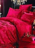 4-pc Gorgeous Red Floral Artifical Silk Bedroom Duvet Cover Bed Linen Set F ....