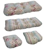 Reversible 3-Piece Wicker Furniture Cushion Set - Blue Rose Floral And Stripe