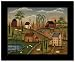 Village Day Folk Art Primitive Decor Cow Framed Print