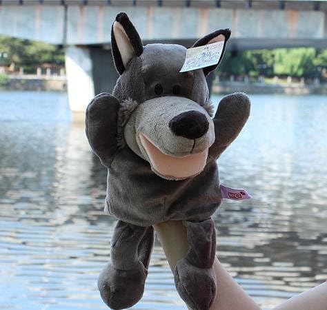 Moving mouth gray wolf Hand Puppet plush dolls fun games storytelling GRAY by HOOH Baby