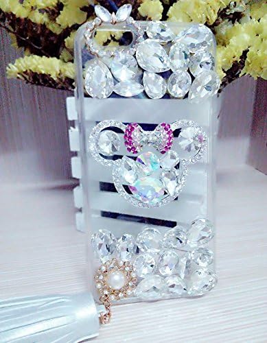 iPhone 6 Case -SpicyQ® Luxury 3D Handmade Lovely Mickey Mouse Ear and Bow-tie Design Shiny Bling Sparkle Glitter Diamond Rhinestone Soft Clear TPU Cover Cute Pendent Case for iPhone 6s (Silver)