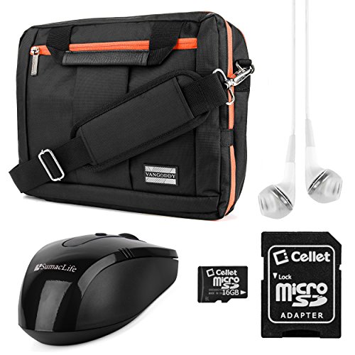 El Prado Collection 3 in 1 Backpack and Messenger Bag for Apple MacBook Air 11.6-inch Laptops (Orange) + Black Wireless USB Mouse + White VG Headphones + 16GB Memory Card
