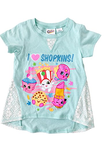 Shopkins Big Girls' Tee Shirt with Lace Accent Aqua Size 7/8