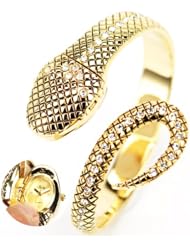 Fashion Watches Elegant Golden Steel Crystal Snake Bracelet Ladies Women Watch