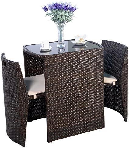 3 PCS Cushioned Outdoor Wicker Patio Set Garden Lawn Sofa Furniture Seat Brown
