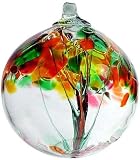 Sisters Tree of Enchantment 6" Hanging Witch Ball Ornament by Kitras Art Glass