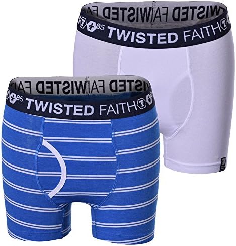 Twisted Faith 2 Pack Mens Designer Boxer Briefs Shorts Underwear 1 Royal Blue Stripe , 1 White XL (38"-40"}