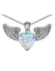 Original Star K (tm) Wing of Love Pendant with 8mm Heart Shape Created Opal in 925 Sterling Silver