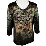 Cactus Bay Apparel Rhinestone Accented, Attractively Printed, Western Themed 3 4 Sleeve Crew... by Cactus Bay Apparel