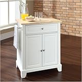 Crosley Furniture Newport Natural Wood Top Kitchen Island in White