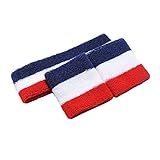 Colorful Sports Headband Sweatband with Wristbands(Blue/White/Red)