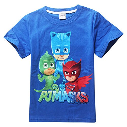 Owone Box Baby Kids PJ Masks Cotton Short Sleeve T-shirt Birthday gift, Blue, 5-6T